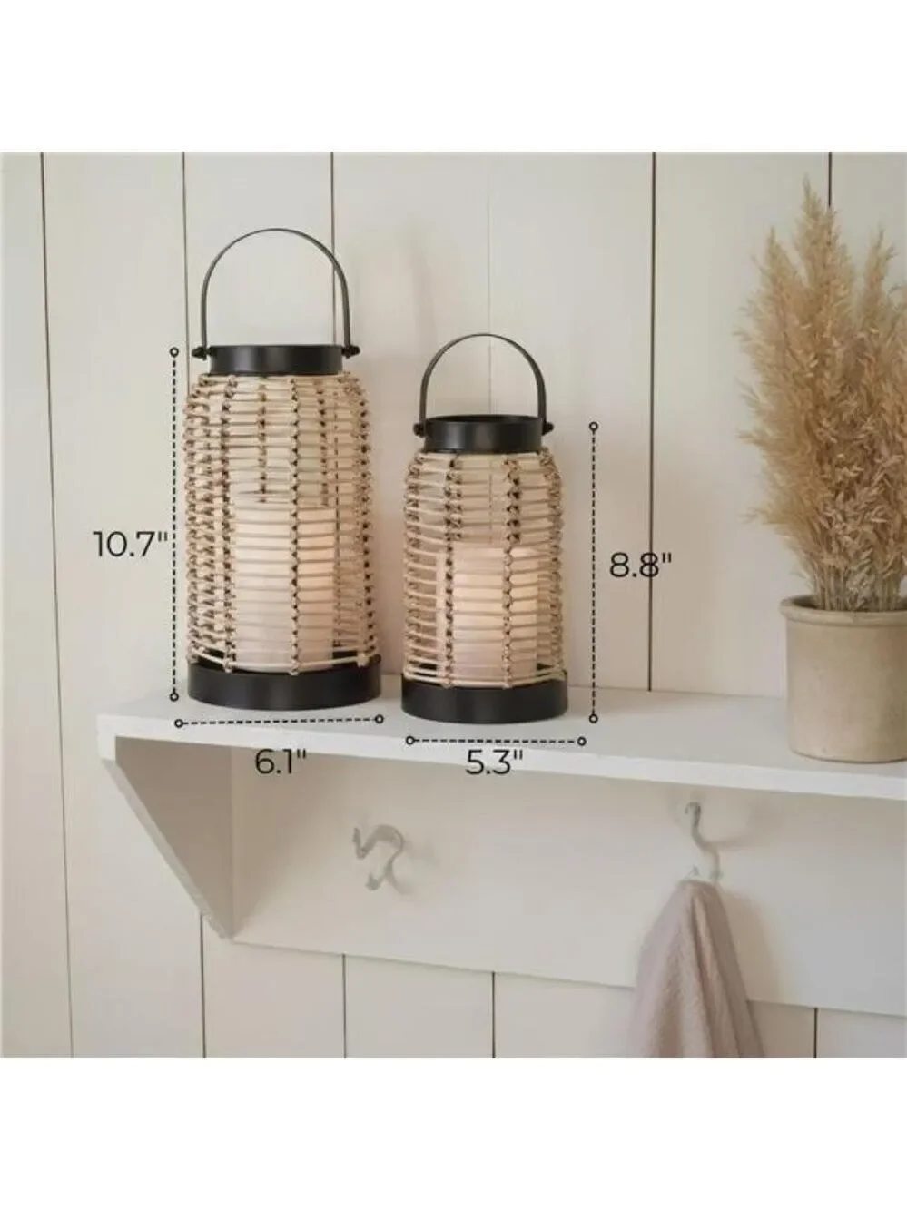 Natural rattan lantern set of 2 boho farmhouse table decor indoor outdoor